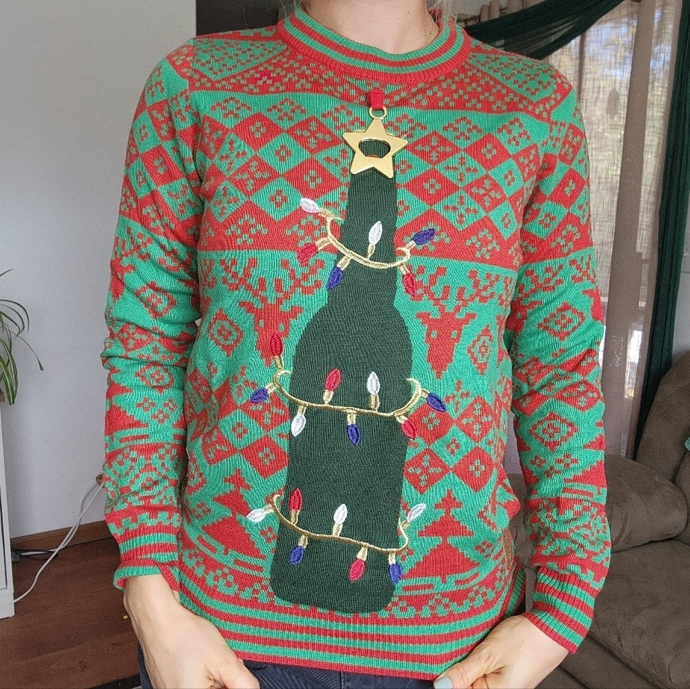 Tipsy Elves Bottle Opener Christmas Tree Sweater Size Small